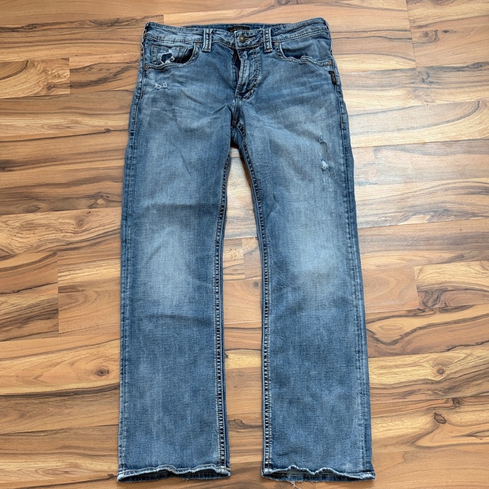 Men's Silver Jeans - Classic Straight Fit Denim